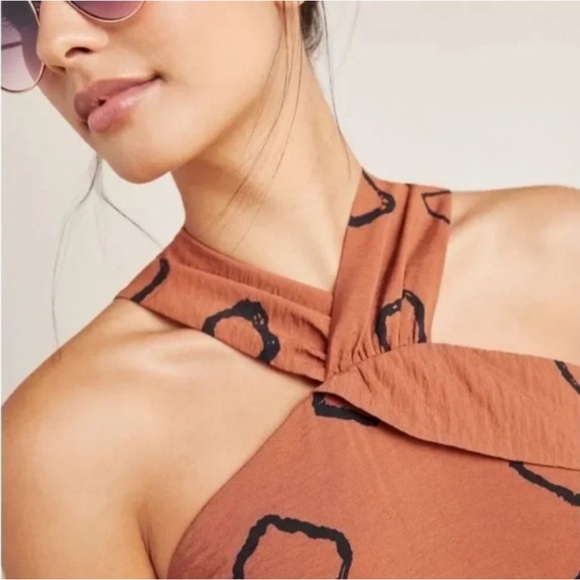 Anthropologie Eva Franco Faith Wide Leg Jumpsuit in Brown Dot Size 6 - Picture 3 of 12